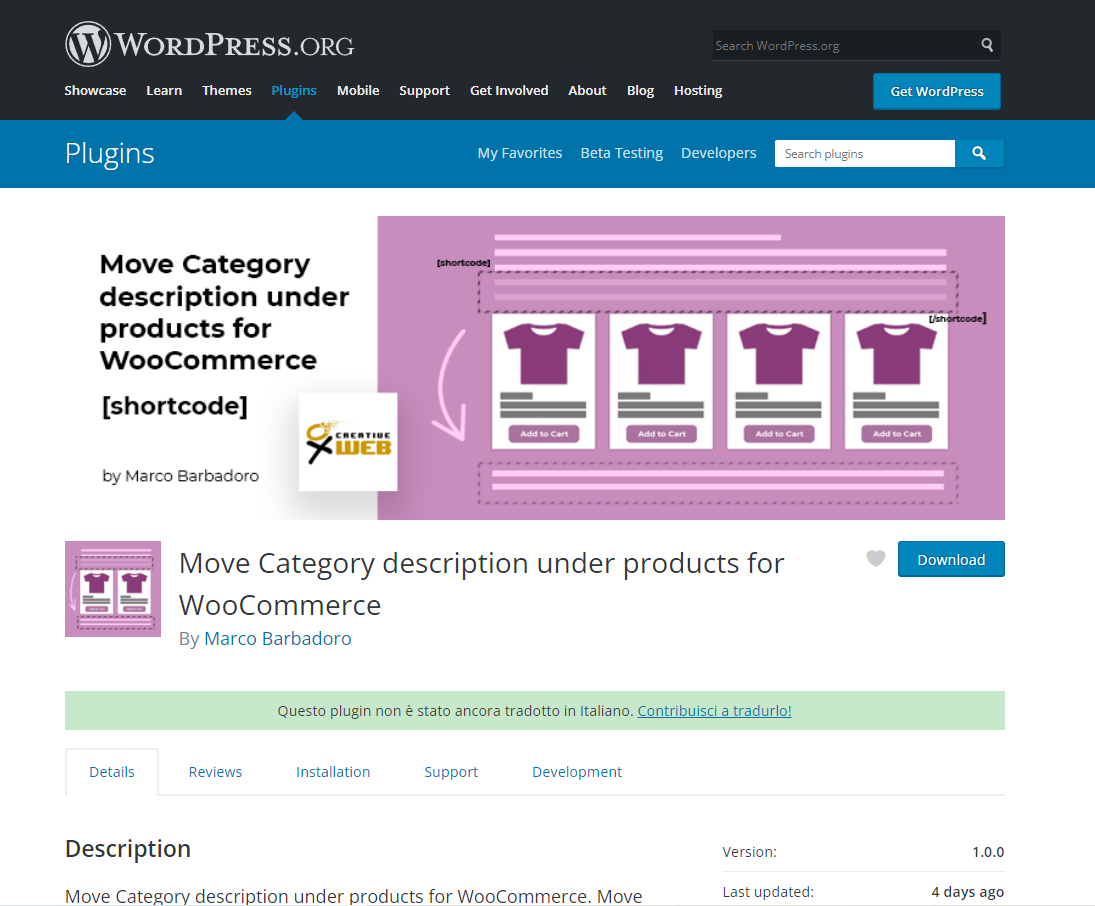 Realizzato plug in per WooCommerce Move Category description